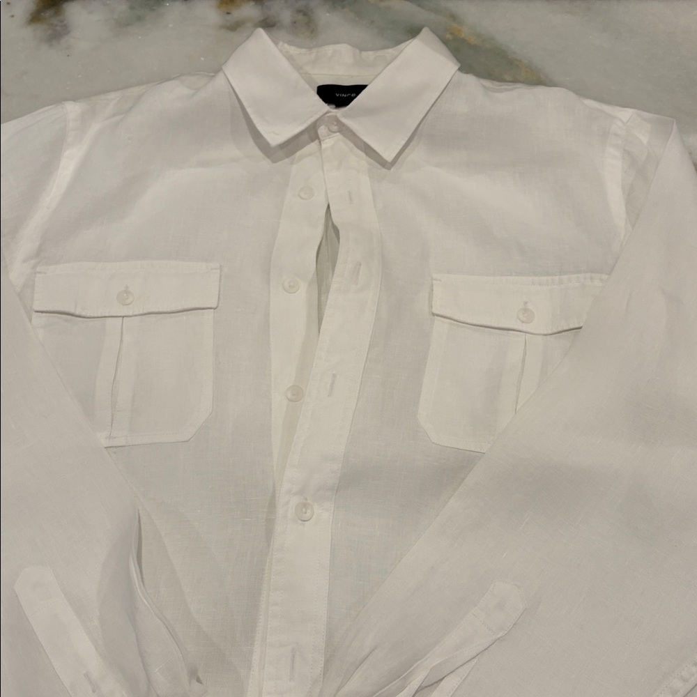 Vince Linen White Button-Front Shirt